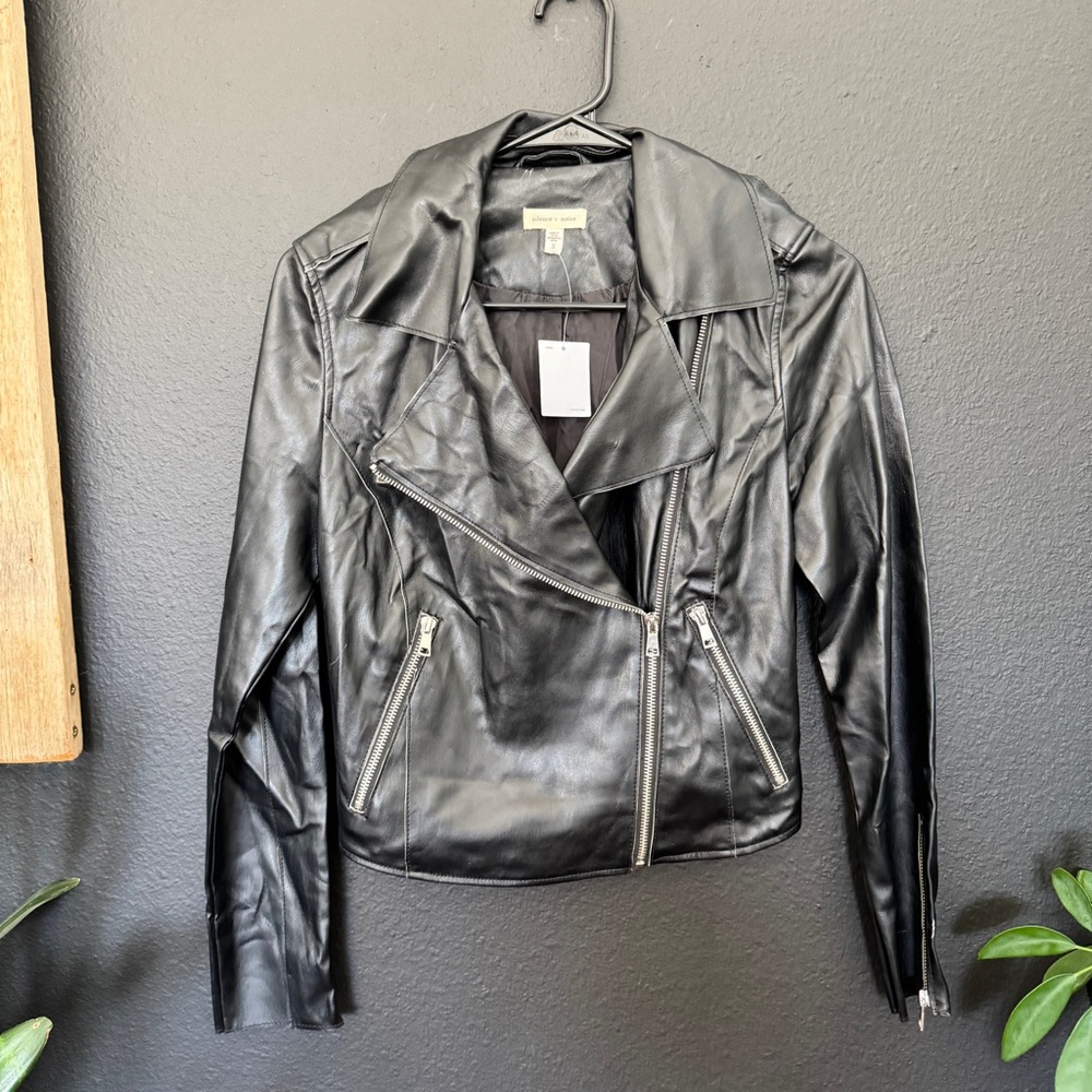 Silence + Noise Raw Cut Faux Leather Jacket